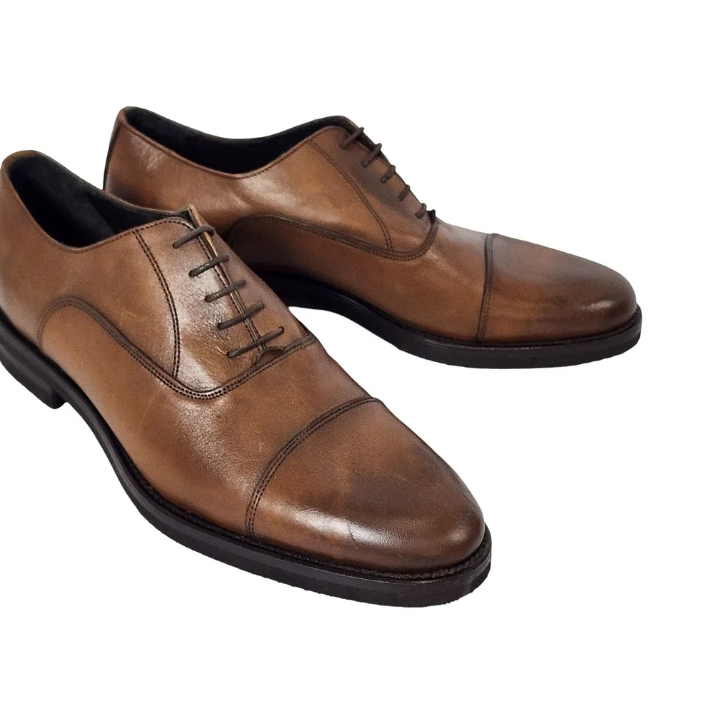 Martin Dingman Brown Leather Cap-Toe Oxfords